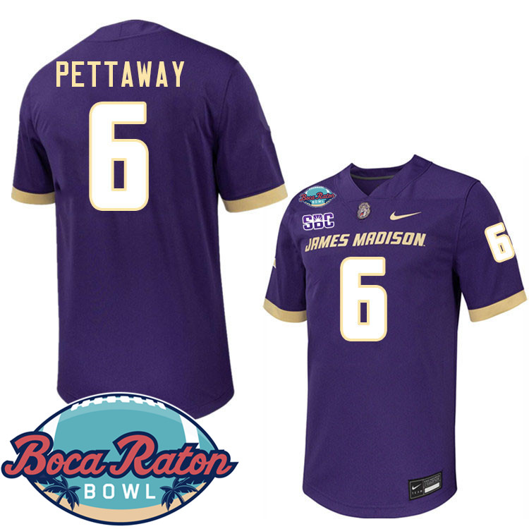 #6 George Pettaway James Madison Dukes 2024 Boca Raton Bowl Jersey-Purple